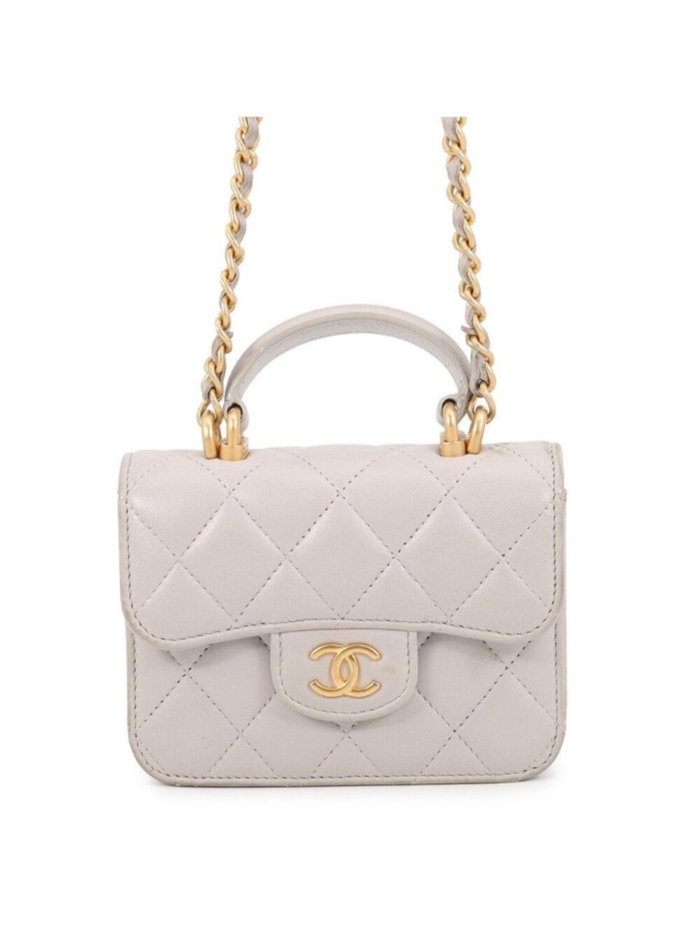 Chanel Chain Shoulder Bag Mini Quilted CC Logo Top Handle Lambskin